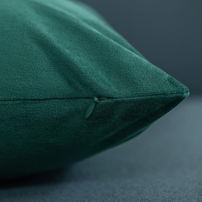 Euro Sham Covers 24x24 Green: Pack of 2 Cozy Soft Velvet Square Modern Luxury Decorative Throw Pillow Cases for Sofa Couch Living Room Bed Home Decor Christmas