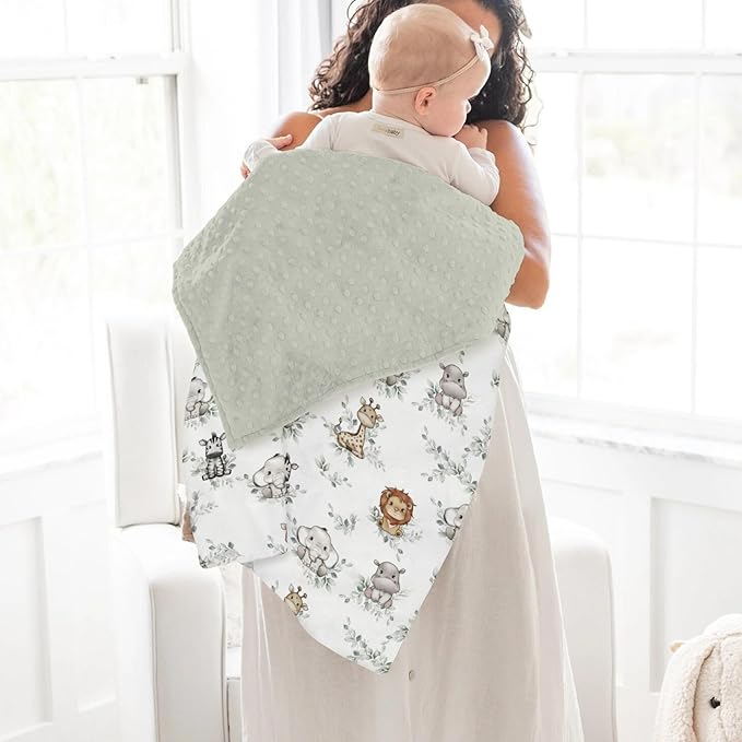 Cute Jungle Safari Animals Boho Leaves Baby Blankets for Girl Boy Lion Giraffe Elephant Zebra Soft Mink Dotted Backing Double Layer Swaddle Blanket Bed Throws for Newborn Infant Toddler Nursery 30x40