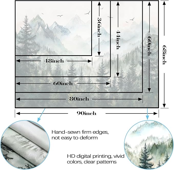 Zussun Misty Forest Mountain Tapestry Sage Green Nature Pine Tree Tapestry for Bedroom Aesthetic Watercolor Foggy Woodlands Birds Landscape Tapestries Wall Hanging for Living Room Dorm 60 x 44 Inch