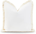 Hofdeco Premium Coastal Patio Indoor Outdoor Pillow Cover Only, 20"x20" Water Resistant for Backyard, Couch, Solid White Fringe