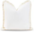 Hofdeco Premium Coastal Patio Indoor Outdoor Pillow Cover Only, 20"x20" Water Resistant for Backyard, Couch, Solid White Fringe