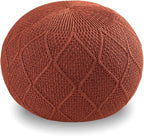 ARTPLAN Outdoor Round Pouf Ottoman Hand Knitted 100% Olifen Pouf Foot Stool, Foot Rest for Couch, Home Decor Pouffe Stuffed Pouf Floor Chair for Living Room, Bedroom,Lounge and Restroom,Brick Red
