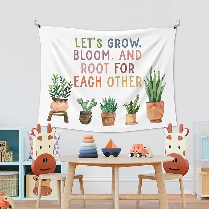 XLDLIOO Mental Heath Wall Tapestry, Inspirational Wall Tapestry Hanging for Classroom, Let's Grow Bloom and Root for Each Other Tapestries Decor Art for Therapy Counselor Office 40x30in