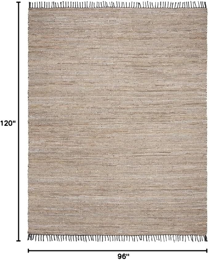 SAFAVIEH Area Rug 8x10 - Vintage Leather Collection - Large - Beige, Handmade Boho Fringe Leather & Jute, Ideal for Living Room, Bedroom, Dining Space (VTL203B)