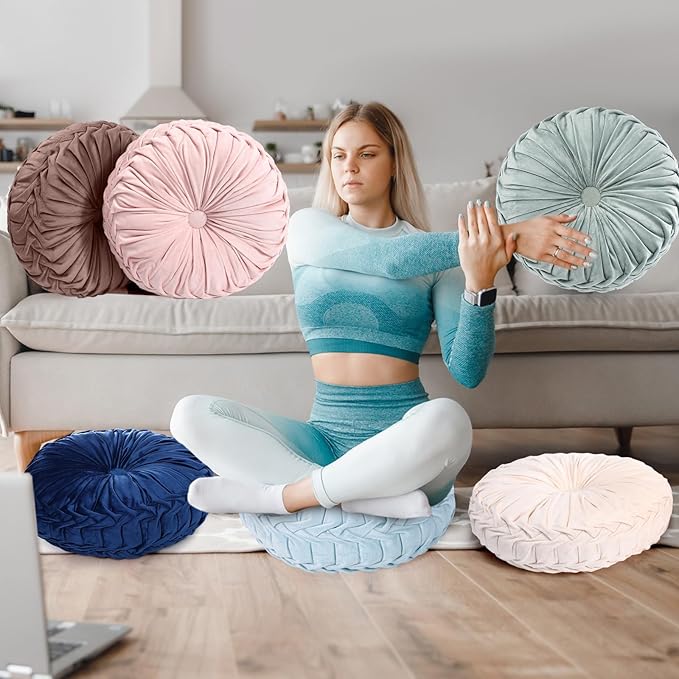 Yerliker 6 Pcs Floor Pillow Cushions 15inch Round Velvet Throw Pillows Colorful Flexible Cushions Alternative Pillows for Couch Chair Living Room Bedroom Home Office Decor(Boho Color)