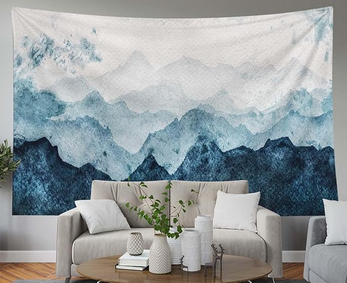 EMMTEEY Mountain Tapestry - Blue Mountains Watercolor Scene, 60x40, Perfect for Bedroom or Living Room