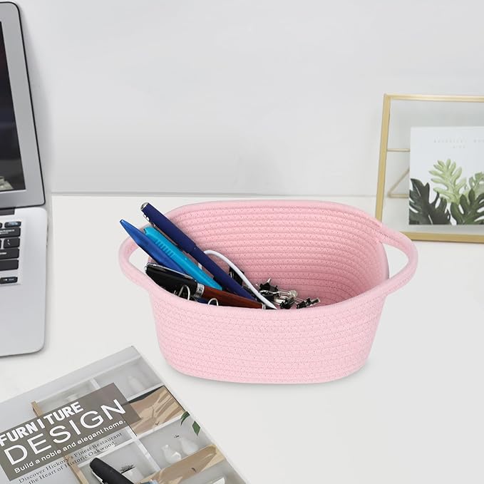 ABenkle Small Storage Basket, Mini Basket, Cute Tiny Cotton Rope Woven Baskets, Shelf Storage, Boho Decorative Toy Storage Bin Gift Baskets