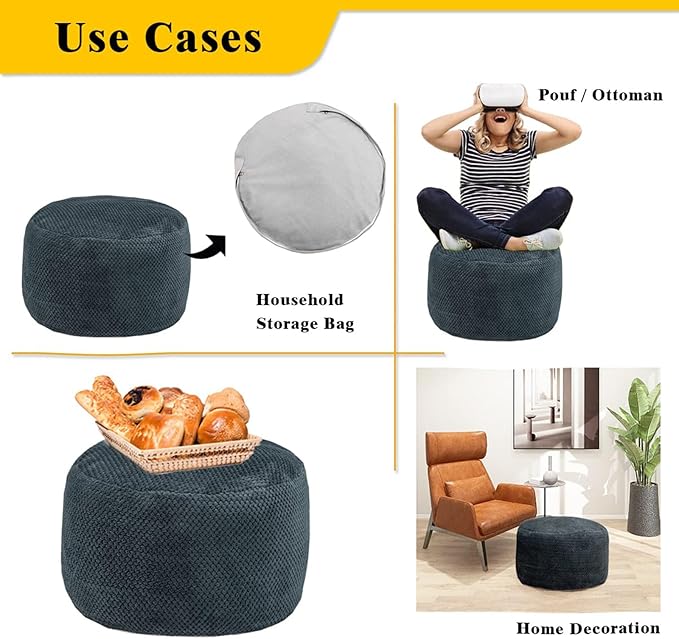 Asuprui Pouf Ottoman Unstuffed Ottoman Foot Rest No Filler Soft Foot Stool 20x20x12 Inches Fuzzy Chair Floor Pouf Chair with Storage for Living Room Bedroom Dark Gray