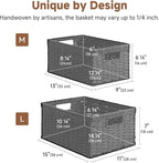 StorageWorks Wicker Storage Baskets for Organizing, Wicker Basket with Handles, Decorative Storage Baskets for Shelves, Black Paper Rope, 2 Pack