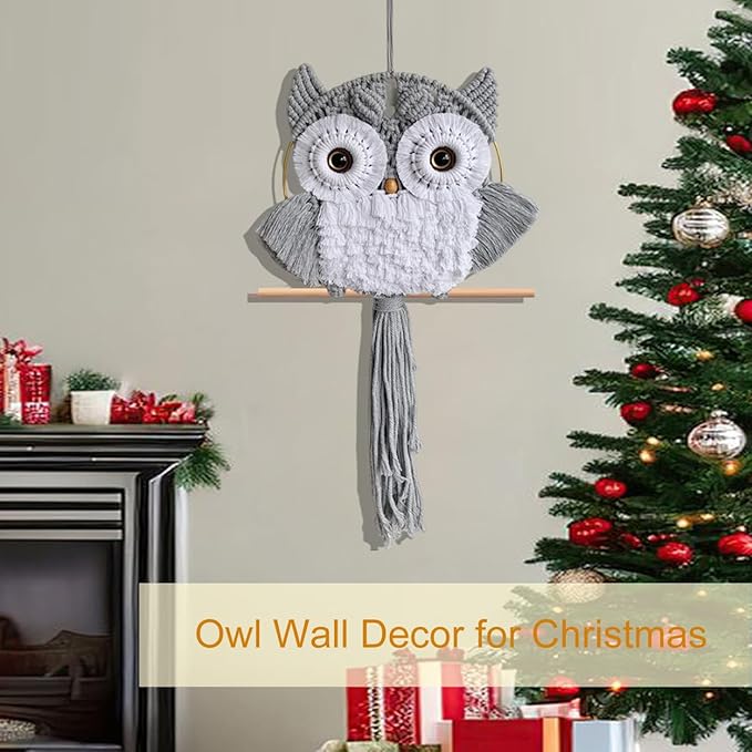 ACEDSGN Macrame Owl Wall Hanging Boho Hippy Decor, Handmade Tapestry Fiber Art Wall Decor for Nursery Bedroom Living Room, Sustainable Gift for Owl Lovers & Nature Fans