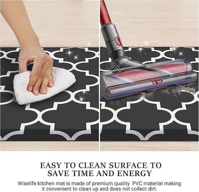 WISELIFE Anti Fatigue Floor Mat - 4/5 Inch Thick Kitchen Mat Non Slip Waterproof Heavy Duty Ergonomic Comfort Mat Durable for Home, Office, Sink, Laundry,(17.3" x 47", Black)