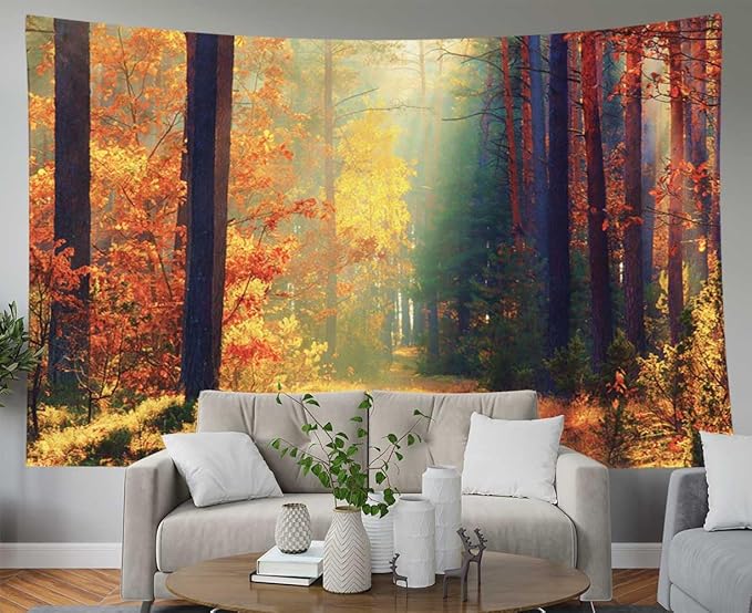 EMMTEEY Fall Tapestry Sunlight in Fall Forest Path Autumn Landscape Pretty Tapestry 60X40 Boys Tapestry