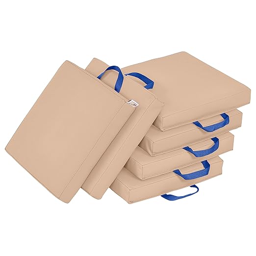 ECR4Kids SoftZone Square Floor Cushions with Handle, Flexible Seating, Sand, 6-Piece