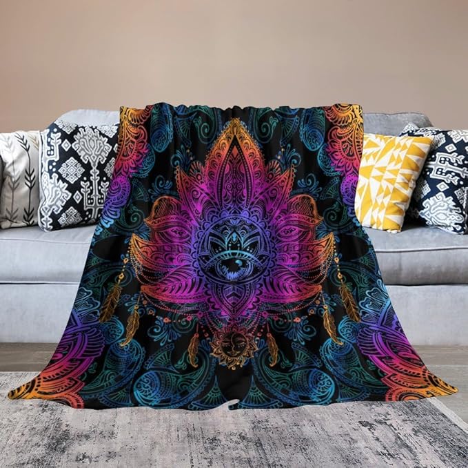 Mandala Boho Throw Blanket Colorful Floral Bohemian Blanket for Sofa Bed Couch Chair Or Dorm 40"x50"