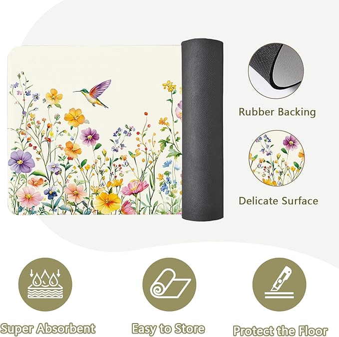 Flower Rugs for Kitchen Floor, ButterflyFloral Anti Fatigue Mats for Kitchen Floor Non Slip, 2PCS Rubber Kitchen Mat, Washable Cushioned Runner Carpet Rug for Sink Laundry 15.7"×27.5" +15.7"×47" 3.5mm