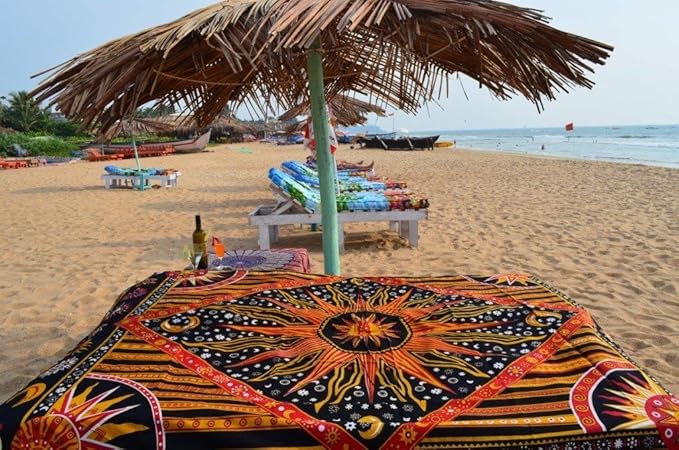 Hippie Mandala Sun and Moon Maditation Poster Wall Hanging Tapestry For Bedroom Indian Golden Burning Sun Stars Psychedelic Popular Mystic Beach Blanket 54 x 60 Inch