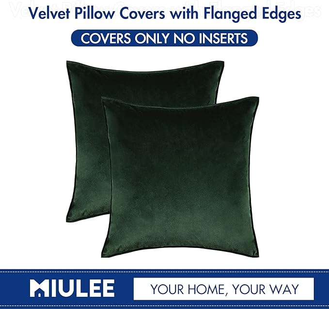 MIULEE Army Green Velvet Throw Pillow Covers 20x20 Soft Decorative Solid Square Cushion Cases Pack of 2 Modern Luxury Home Decor for Couch, Sofa, Bedroom
