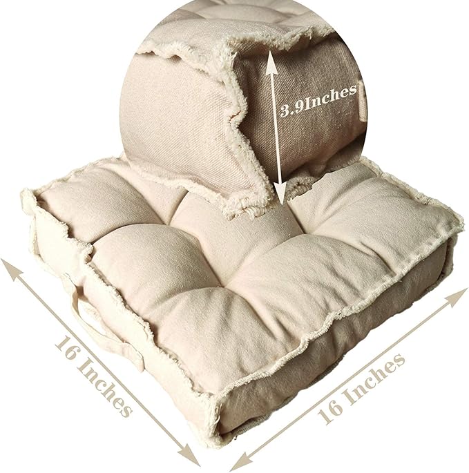 Verpert Square Thick Floor Seating Cushions,Solid Thick Tufted Cushion Meditation Pillow for Sitting on Floor,Tatami Pad for Guests or Kids Reading Nook,Yoga Living Room Sofa Balcony Outdoor (Beige)