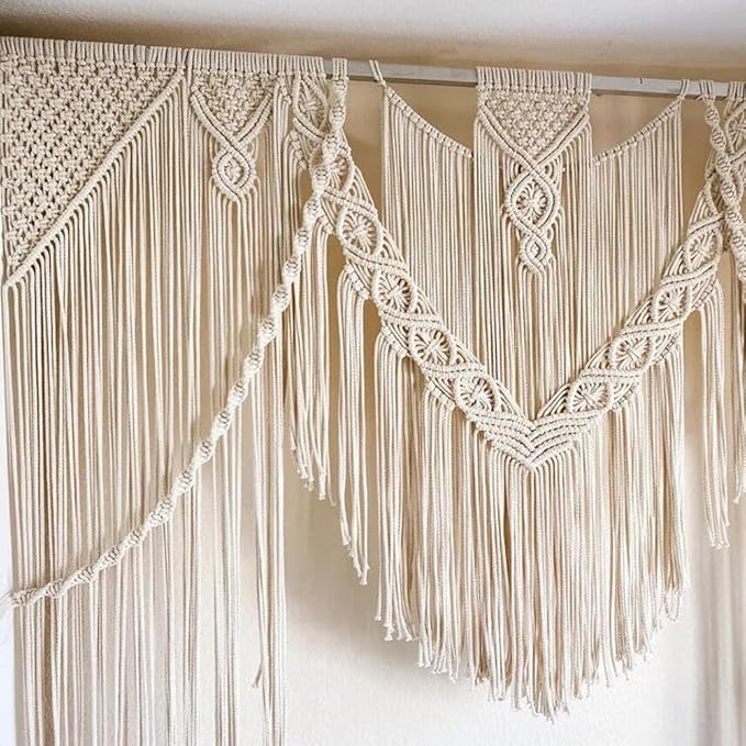 Boho Chic Macrame Curtain & Macrame Arch Bohemian Macrame Wedding Backdrop Decor Home Geometric Fiber Art Decor 59''W*78''L