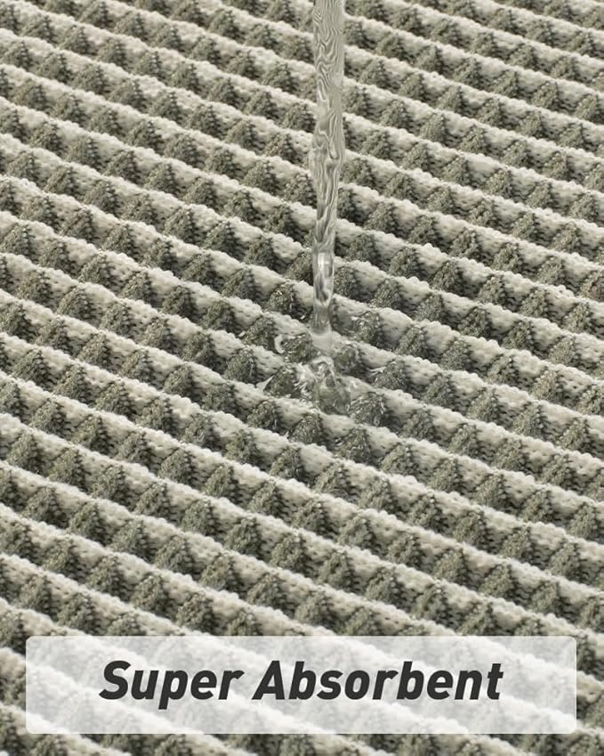 AMOAMI Upgraded Waffle Runner Rug Super Absorbent Non Slip Bath Mats for Bathroom Machine Washable Bathroom Runner Rug with Tassels, Ideal for Hallway Bedroom Laundry Room, 2' x 5', Green & Cream