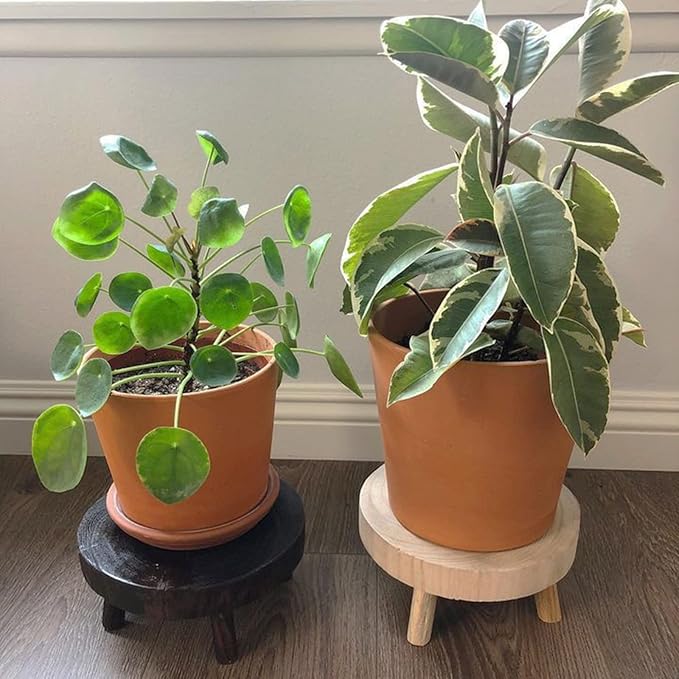 TOPZEA Set of 2 Mini Wooden Stool Display Stand, Short Boho Wood Riser Stools Small Desk Pedestal Stand for Candle, Indoor Plants, Gnome, Counter Decor
