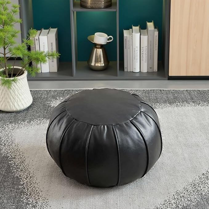 Louis Donné Unstuffed Moroccan Ottoman Pouf Cover, Foot Stool/Ottoman Foot Rest Replacement Cover, Balcony & Indoor Use, 21dia Black (ONLY Cover)