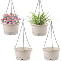 10 Inch Hanging Planters for Indoor Plants, 4 Pack Plastic Hanging Baskets with Removable Trays & 15.7" Chain, Outdoor Hanging Plant Pot for Home Garden Porch Balcony Patio Decor (Beige)