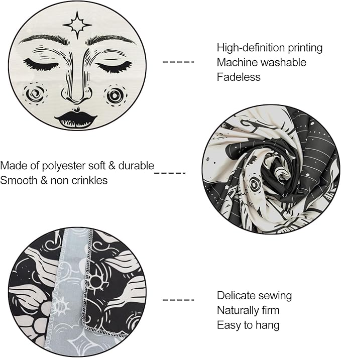 KJHL Black Sun and Moon Tapestry Wall Hanging 44ʺ x 60ʺ Boho Galaxy Celestial Aesthetic Tapestries for Bedroom Living Room Decor