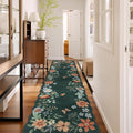 Lahome Floral Hallway Runner Rug Non Slip, 2'6''x10' Washable Runner Rug Soft Ultra-Thin Soft Runners for Hallways, Kitchen Runners Carpet for Entryway Bathroom Flore (Dark Green)