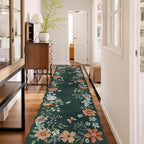 Lahome Floral Hallway Runner Rug Non Slip, 2'6''x10' Washable Runner Rug Soft Ultra-Thin Soft Runners for Hallways, Kitchen Runners Carpet for Entryway Bathroom Flore (Dark Green)