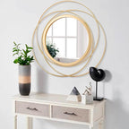 Wall Mirror Mounted Gold Large Round Decorative Mirrors, Circle Metal Art Mirror Home for Bathroom Vanity, Living Room or Bedroom 24" x 24"