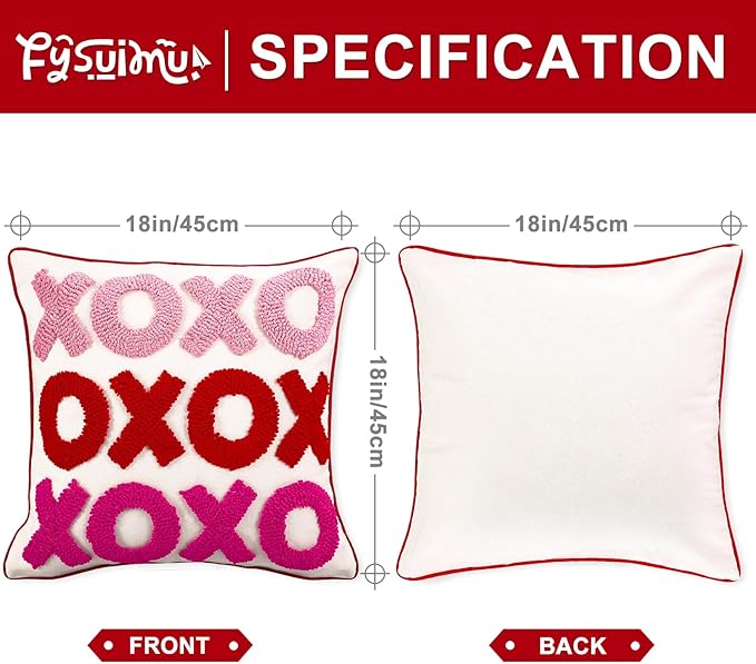 Valentine's Day Throw Pillow Covers 18x18 Inch Set of 2 Red Pink Heart Love Couples Decorations Embroidery Cushion Case for Anniversary Wedding Gift Lover Bedroom Sofa Couch Holiday Home Decor