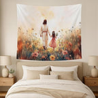bitCNY Jesus and Girl Tapestry 60x50 Inches – Christian Tapestry for Kids Room, Gentle Faith Wall Hanging, Religious Art for Family Spaces