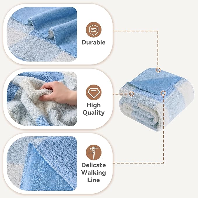 LURKA Checkered Sherpa Fleece Throw Blanket – Soft and Cozy, Medium Weight for All Season, Plush Throw for Couch, Bed & Pets, Glacier, 50x60 Inches