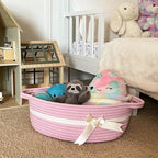 CHICVITA Pink Baby Girl Gift Basket, Small Woven Rope Basket, Rectangle Shelf Baskets for Bathroom, Cute Nursery Storage Baskets for Toys, Diapers, Towels, Snacks, 13 x 9.8 x 5 inches