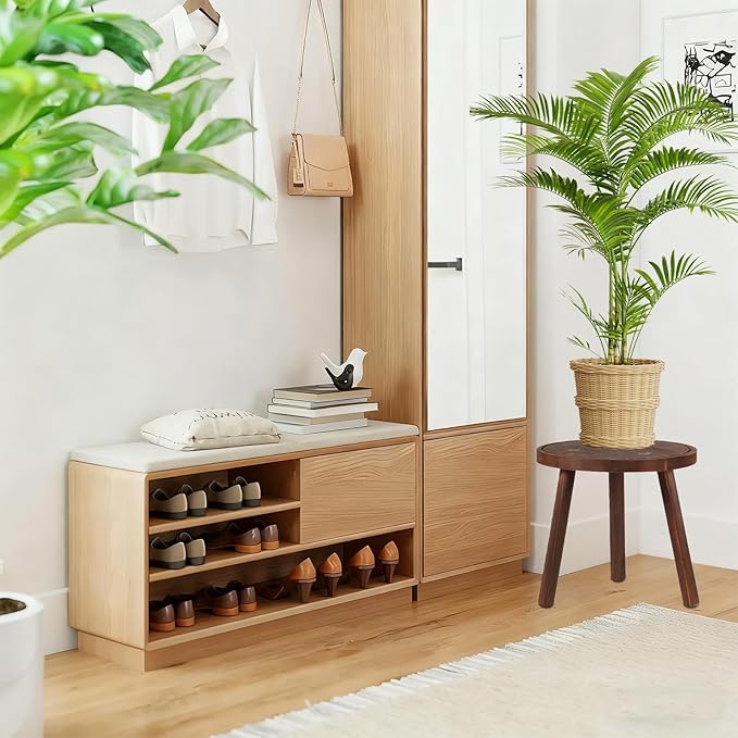 4-Pack Wood Plant Stands Indoor Outdoor, Heavy Duty 6-12 Inch Flower Pot Holder Stand, Natural Camphor Pine Wood Modern Large Plant Stool for Multiple Potted Plants, Home Office Garden & Bar Decor