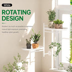 Rotating Window Shelves for Multiple Plants Indoor,2-tier Metal Corner White Plant Stand Holder Floating Hanger Shelf for Wall，Windows Sill Gifts for Planter Lover to Enhance Home Decor