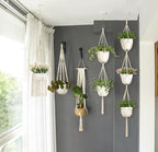 Mkono Macrame Plant Hangers, 5 Pack Different Tiers Indoor Hanging Planters Basket with 5 Hooks Decorative Flower Pots Holder Stand Boho Home Decor, Ivory