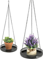 Heavy Duty Metal Hanging Planters for Indoor Plants - Black Plant Hanger with Sturdy Tray & Chains, Modern Boho Wall/Ceiling/Window Mounted Plant Basket (2/S, Three Chains Hanging Tray)