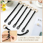 6 Pack Adjustable Macrame Plant Hanger Extender Handmade Woven Hanging Basket Extenders Connectable Rope Hanging Extension with Wooden Ring for Indoor Outdoor Plant Pot Holder(Black)