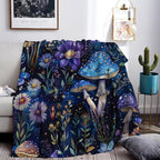Cute Whimsical Mushroom Throw Blanket Aesthetic Dark Botanical Florals Throw,Witchy Gifts for Women,Gothic Gifts,Soft Cozy Warm Moth Witchy Plush Blanket Throw for Women Girls Mom 60"x80"