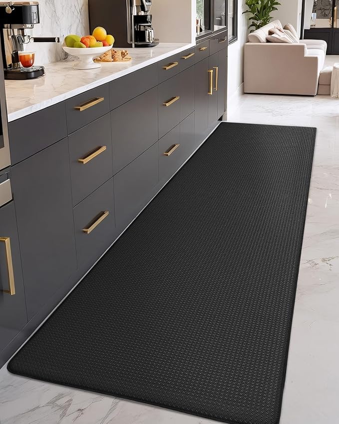 Color&Geometry Anti Fatigue Cushion Kitchen Mat for Floor -24"x94",Wide,Easy Clean, Water & Oil Proof, Anti Slip, Foam Rubber Runner Rug for Front Sink Comfort Standing,Black