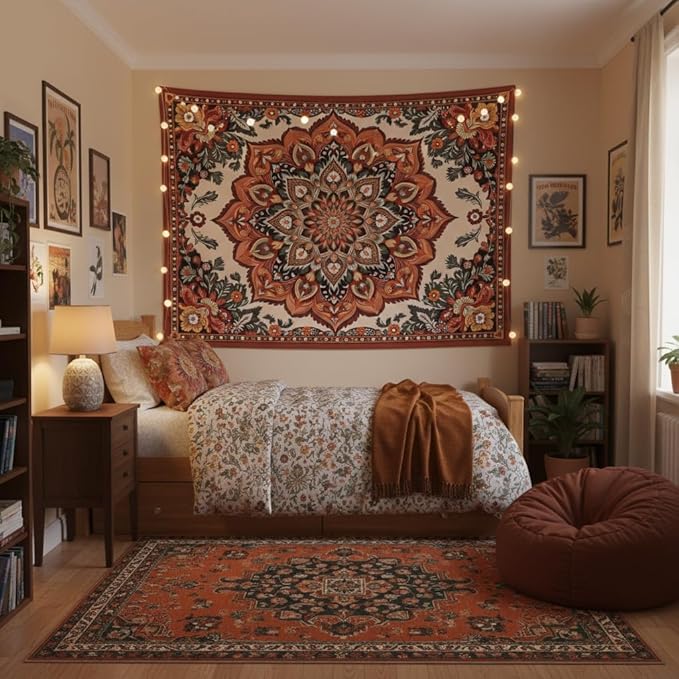 Accnicc Vintage Floral Mandala Tapestry Wall Hanging Boho Flower Tapestry Aesthetic Retro Bohemian Hippie Indian Cute Large Tapestries for Bedroom Living Room Dorm Decor 80 x 60 Inch