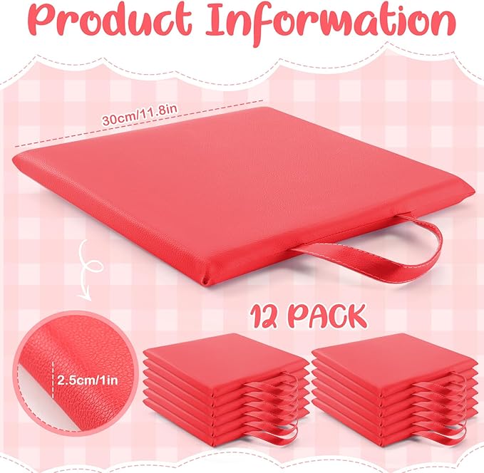 Suzile 12 Pcs 12'' Square Floor Cushions for Kids Classroom Flexible Floor Seating Elementary with Handles Classroom Carpet Cushions for Adults Toddlers Daycare Preschool School(Red)
