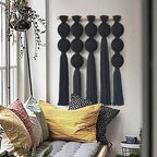 Jakalin Macrame Wall Hanging Black Boho Wall Art Tassel Wall Decor Modern Fiber Wall Art for Living Room Bedroom Office