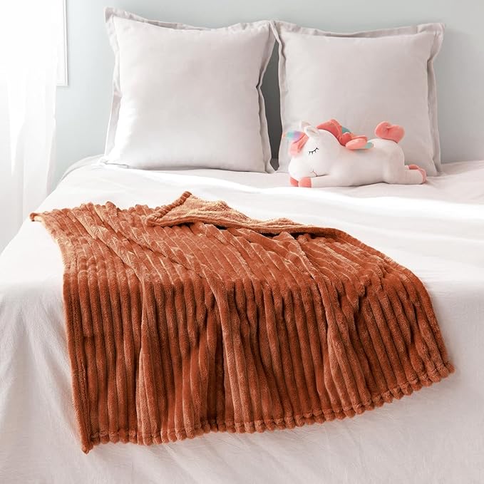 MIULEE Rust Fleece Blanket, Durable Plush Fuzzy Extra Soft Warm Cozy Striped Flannel Throw Blankets for Couch Sofa Bed 30"x40"