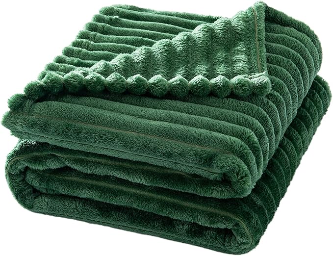 MIULEE Fleece Blanket, Durable Plush Fuzzy Extra Soft Warm Cozy Dark Green Striped Flannel Throw Blanket for Couch Sofa Bed 30"x40"