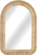 Arched Rattan Wall Mirror – 16x24 Inch Boho Elegance with Woven Frame and Wooden Bead Trim, Decorative Mirror for Bathroom Vanity Entryway Living Room