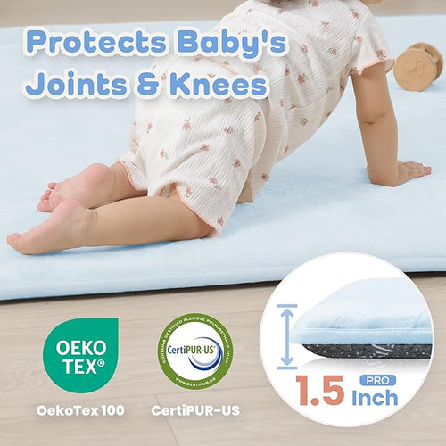 1.5" Super Thick Baby Play Mat for Floor, 79x118 Pro Soft Flannel Foam Mats for Toddler Infant Kids Crawling for Nursery Rug Playroom Living Room Waterproof Easy Care Non-Slip (Cream)