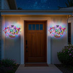 Solar Hanging Basket with Artificial Flowers: Outdoor Fake Flower Baskets with Solar String Lights for Fall Decor - 10 inch Plant Basket with Silk Faux Petunias for Porch Railing Fence Wall Door